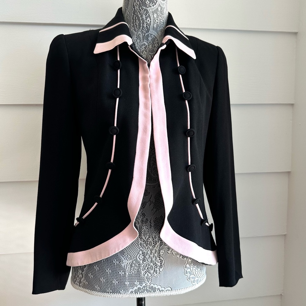 Vintage Zelda Blazer with Scalloped Hem Black with Pink Trim size 2